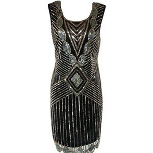 Black and Gold Sheath Midi Dress for Cocktail Nights size XL Stretchy fabric